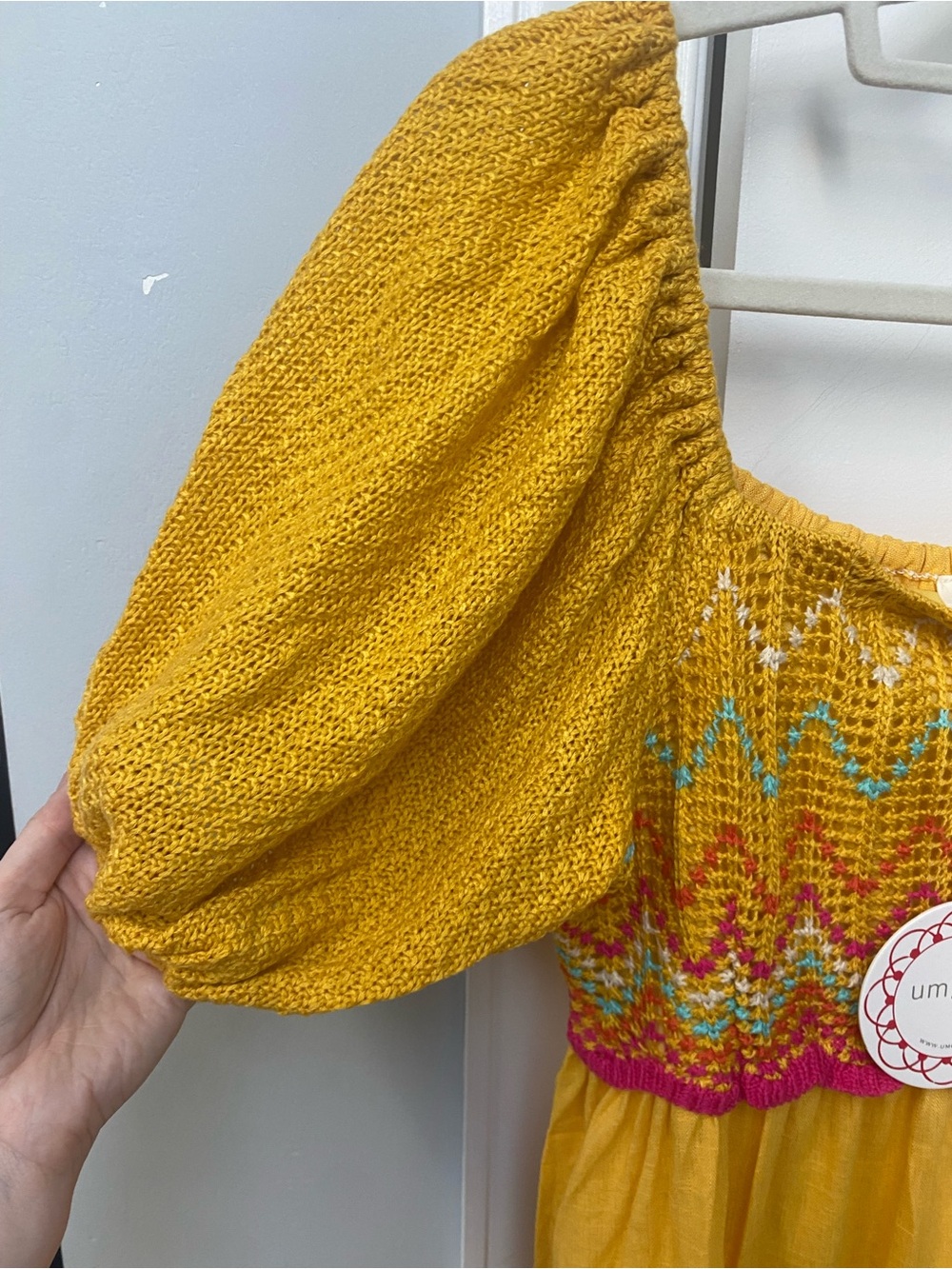 Umgee Mustard Smocked Mini Dress with Pink Trim - Picture 3 of 7